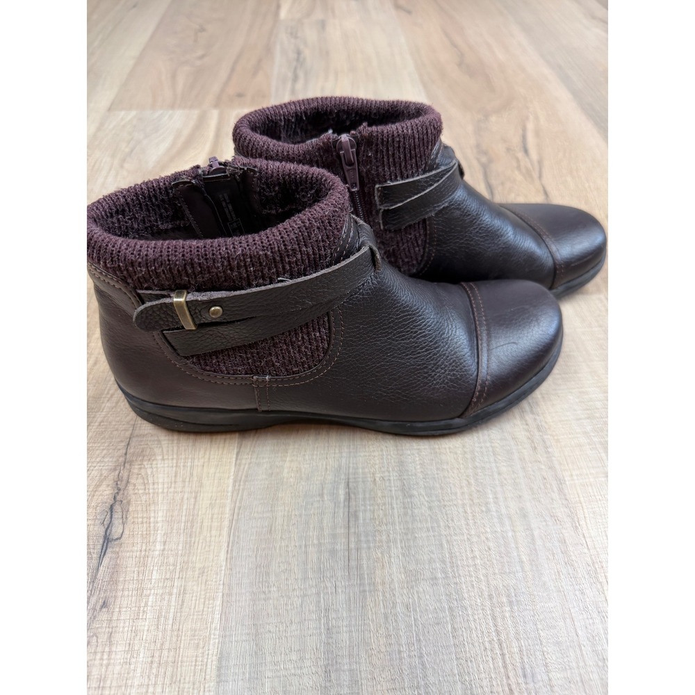 Clarks Collection Womens Brown Leather Knit Ankle Boots 8.5 M 261452764060